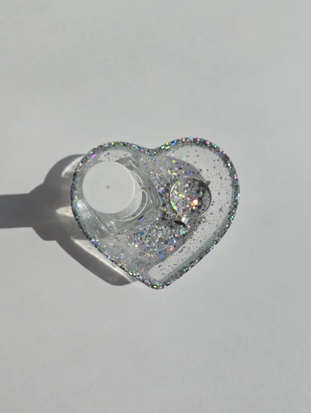 Handmade Holographic Silver Glitter Mini Heart Resin Dish Princess Fairycore Tra